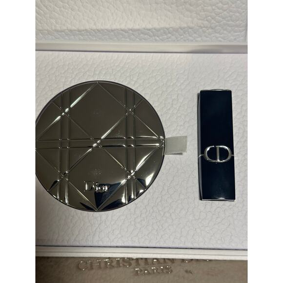 Dior double silver compact mirror and deluxe lipstick - NEW in Dior Box - Picture 1 of 6